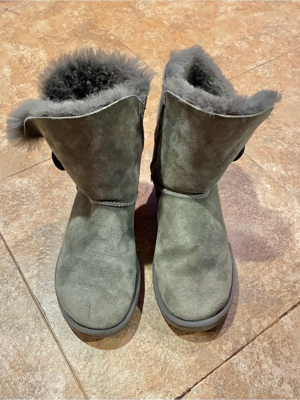 UGG Women's Gray Bailey Button Short Boot